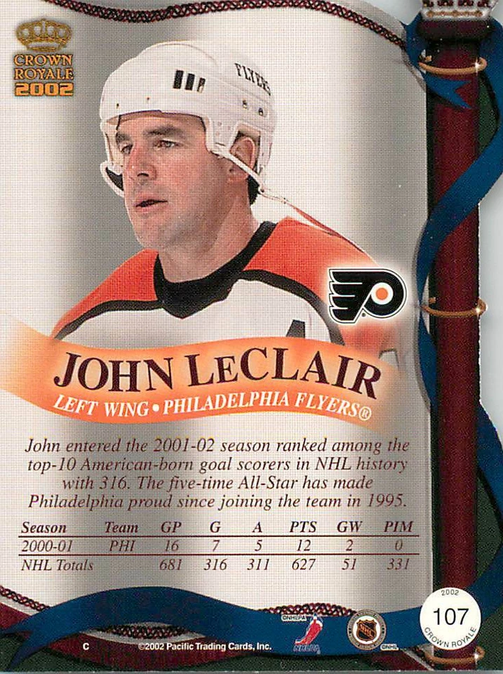 JOHN LECLAIR 2001-02 Crown Royale RETAIL FOIL DIE CUT #107 Flyers  - Image 2 of 2