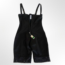 Women's Black Zippered Tummy Control Butt-Lifter Body Shaper with Lace Trim