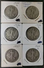 Lot of Six 50c Walking Liberty Silver Half Dollars