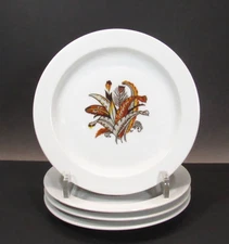 GEORGES BRIARD SET OF 4 FEATHER BOUQUET 6.25 CERAMIC APPETIZER / CANAPE PLATES