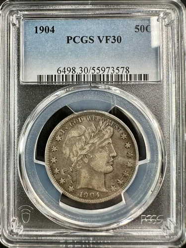 1904 (P) Barber Half Dollar - PCGS VF30 - Scarce Grade, Problem-Free Coin