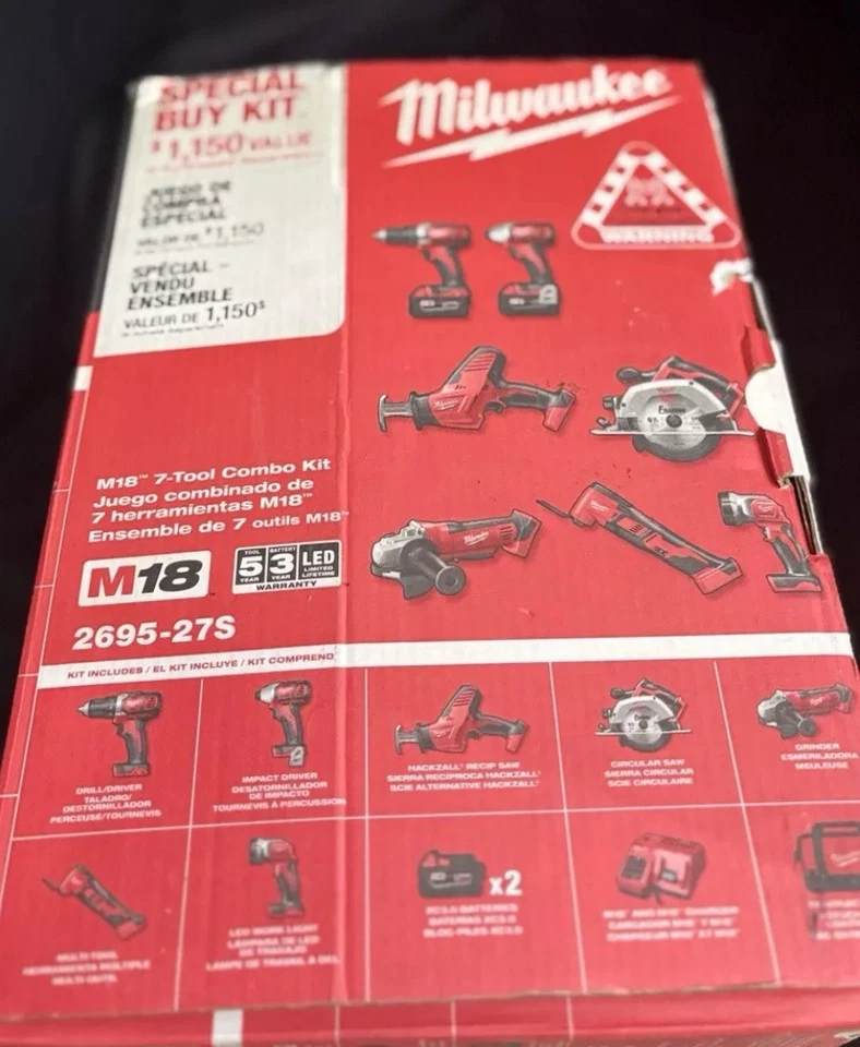 Milwaukee M18 18V 7-Tool Cordless Combo Kit (2695-27S) New, Opened Box - Image 2 of 2