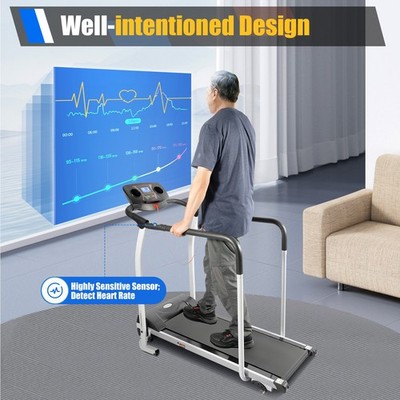Electric Treadmill Elderly Walking Pad Machine with Full Handrails & Heart Rate