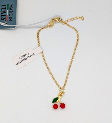 Mia Fiore Gold Plated Sterling Silver Hand Painted Enamel Cherry Charm Bracelet