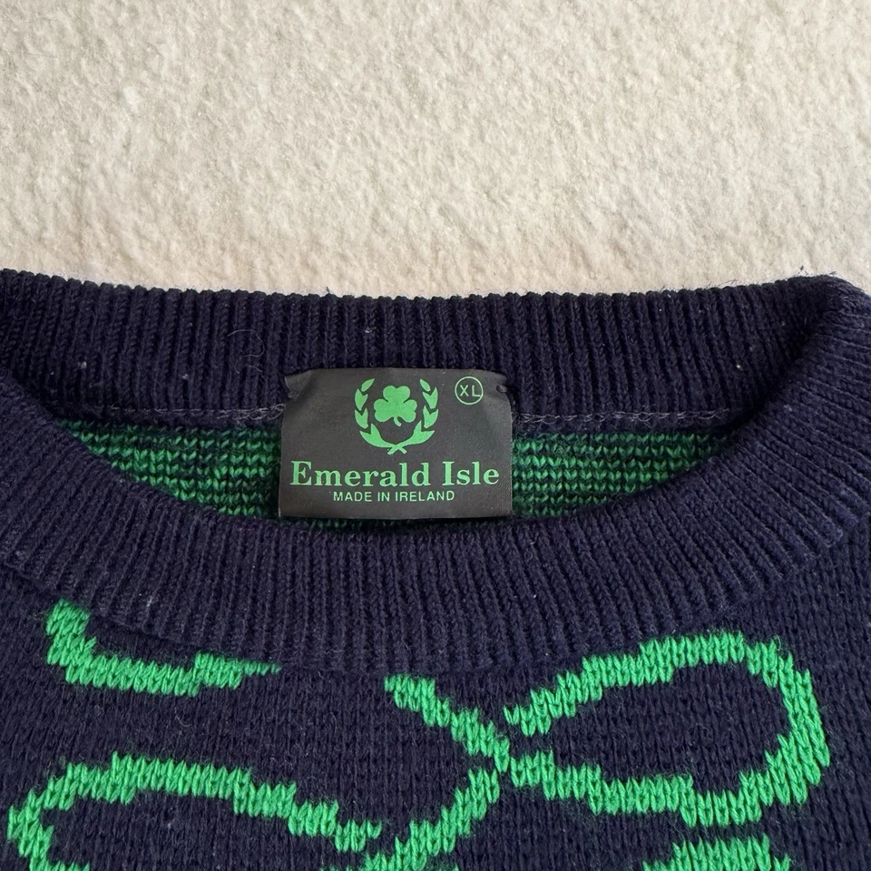 Suéter Isla Esmeralda Para Hombres XL Trébol Celta Verde Azul Marino Hecho en Irlanda Foto 2 de 4