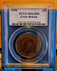 Great Britain, 1950 George VI Penny. PCGS MS 62. 240,000 Mintage. Rare Coin — photo 1