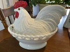VTG. WESTMORELAND ROOSTER On A NEST-8”long-FANCY BASE-pre-owned