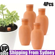 4Pcs Plant Watering Globes Clay Watering Pot with lid Terra Cotta Clay  Outside 