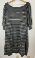 NWT Roz & Ali Sweater Dress Puff Sleeves Gray Cream Black Stripe 22 24 New