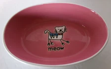 PetRageous Designs SILLY KITTY Oval PINK Cat Ceramic Food Bowl Water Dish Fun