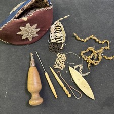 Victorian Bovine Bone Tatting Lacemaking Tool Set with Unique Pouch