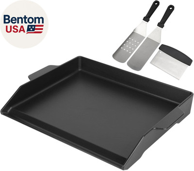 Universal Griddle for Gas Grill with Spatula Set, 18'' X 14'' Nonstick Cast Iron O