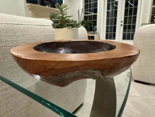 Teak Root Bowl 8” Antique Rustic Kitchen Food Hand Carved Wood Fruit Snack Heavy