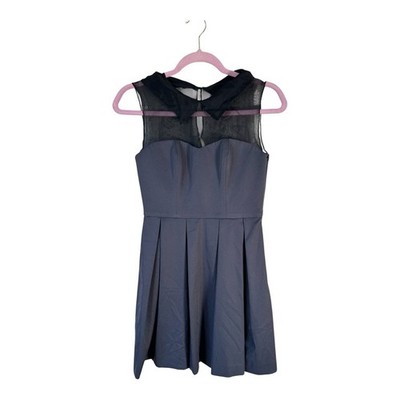 Anilee Overture Black Silk Peter Pan Collar Pleated Mini Dress Womens 0 Retro