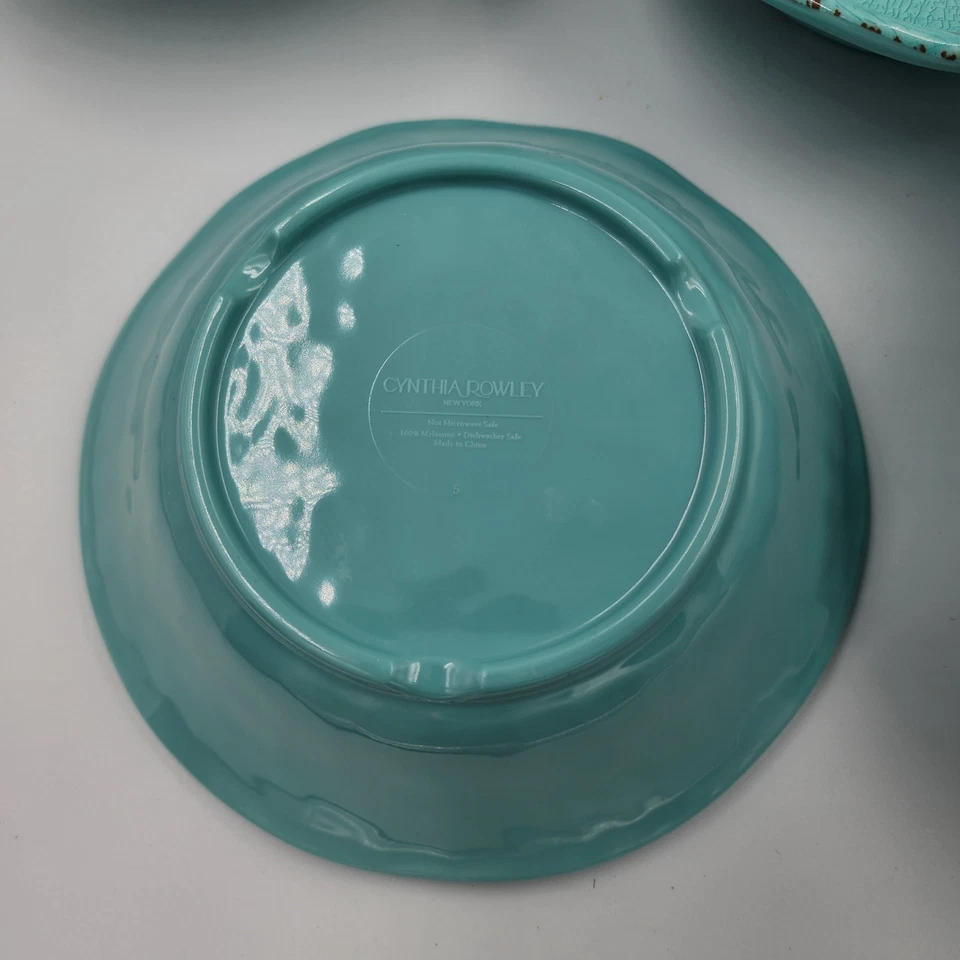 Cynthia Rowley Melamine Bowls Turquoise Blue Floral Pattern Set of 6 - Image 4 of 4