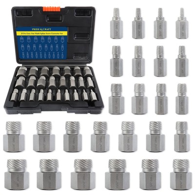 25Pcs Screw Extractor Set Heavy Duty Bolt Extractor Set Hex Head CR-MO Steel ...