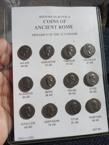 TWELVE CAESARS ROMAN COIN TOKENS. Denarius Of The Caesars. Hard Plastic Sleeve