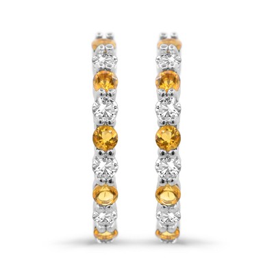925 Sterling Silber Citrin & Lab Created weißer Saphir Creolen für Damen