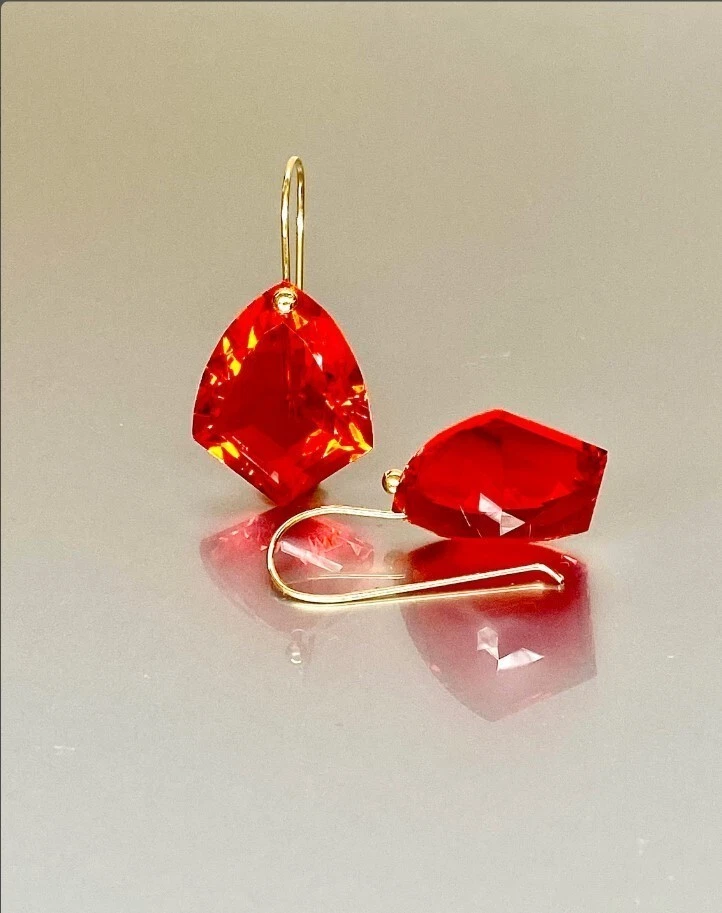 Mexican Fire Opal Dangle Kite Shape Earrings Sterling Silver 925 Christmas gift - Image 3 of 4