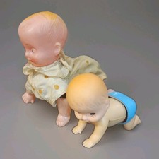 2 Vtg '40s/'70s Celluloid Mechanical Wind-up Crawling Baby Toys Japan Working
