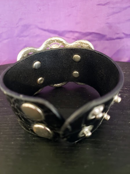 Statement Cuff Genuine Black Leather Rhinestone B… - image 3