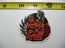 ROCK N ROLL RIBBON MICROPHONE LP SMALL STICKER DECAL SONGS BAND FAN APPRECIATION