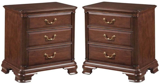 Pair Of 2 Classic Cherry Mahogany Traditional 3 Drawer Solid Wood Nightstand For Sale Online
