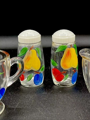 VTG Indiana Glass Gay Fad Hand Painted Sugar & Creamer Set With Salt And Pepper - Picture 3 of 8