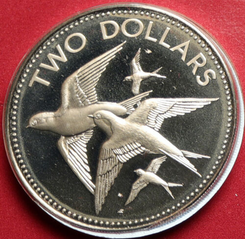 1982 BAHAMAS Islands BIRDS SWALLOWS Vintage OLD Proof 2 Dollars Coin i103147 - Picture 1 of 3