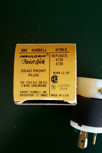 Hubbell 4720C Insulated grip Twist-lock Dead Front Plug 15A 125V NEW - Picture 3 of 5