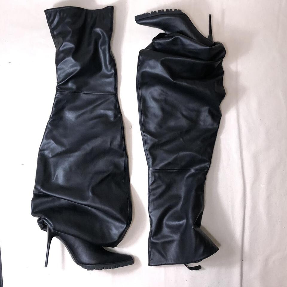 Yello over the knee slouchy black heel boots | eBay