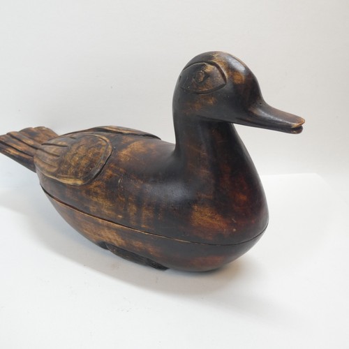 Hand Carved Wooden Duck Box Made in Ghana Vintage Brown - Picture 8 of 11