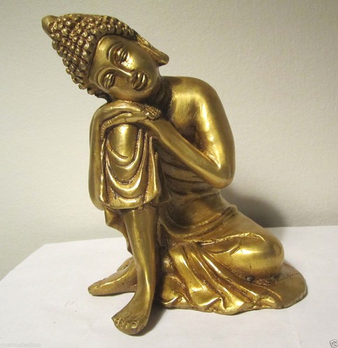 BRASS MADE MEDIUM SIZE RESTING BUDDHA STATUE GOLD LOOK BUDDHA BUDDHISM FIGURE - 第 1/7 張圖片