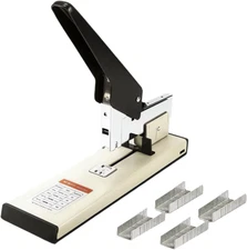Heavy Duty Stapler, 1000 Staples, 100 Sheet Capacity, Metal, Black & White
