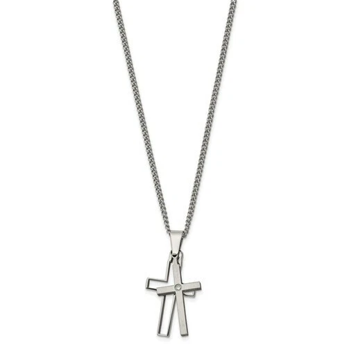 *BRAND NEW* Chisel Titanium Brushed & Polished Diamond Necklace TBN102-22 - Image 3 of 4