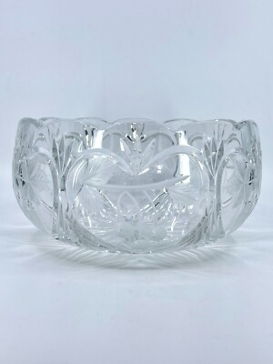 Vintage heavy cut crystal bowl w/ cherries & strawberries fruit candy dish bowl