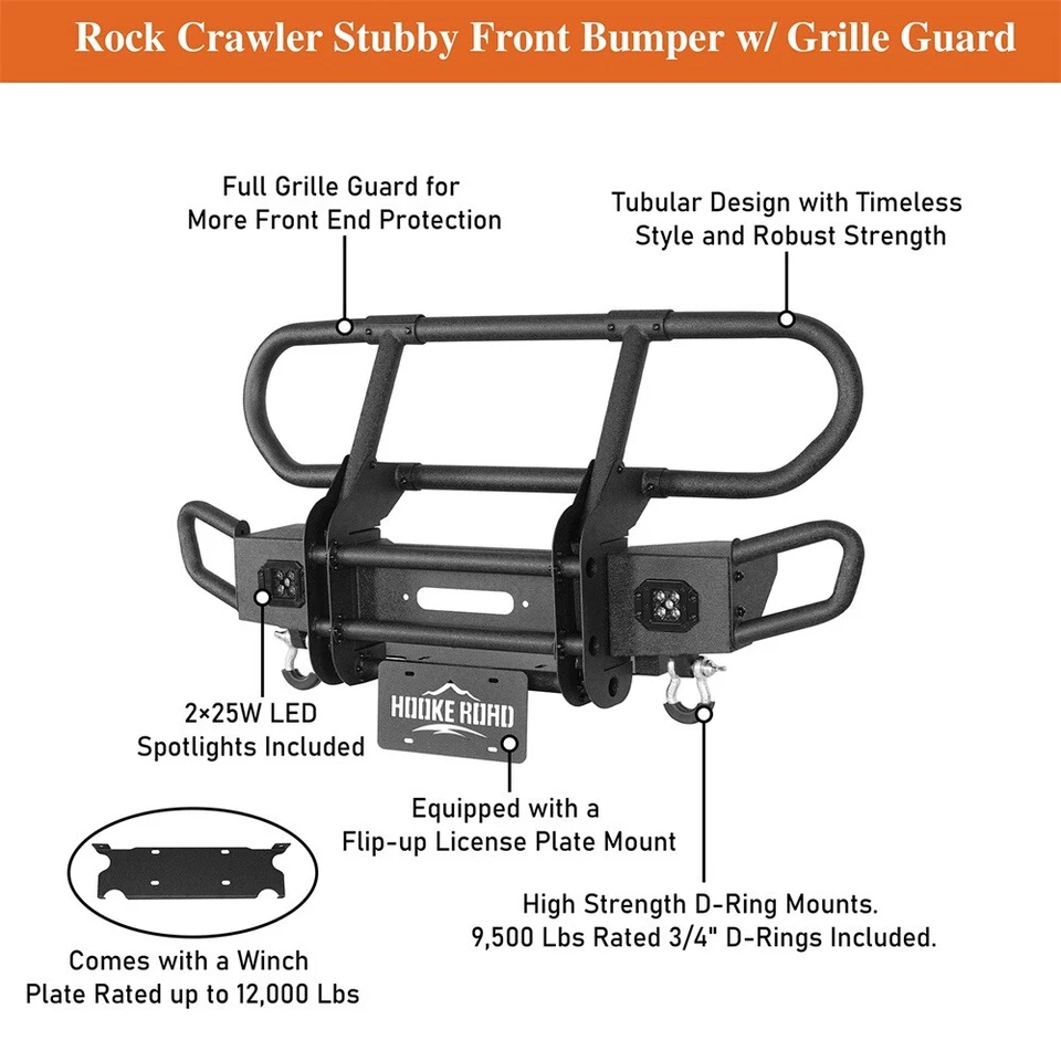 Hooke Road Stubby Front Grille Bumper or Rear Bumper for Jeep Wrangler JK 07-18 Foto 4 de 4