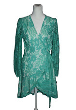 Crochet & Lace Mini Dress True Crossover Belted Teal & White Lined Size Small