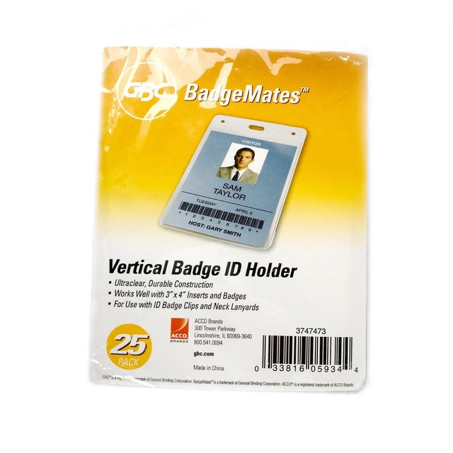 Swingline GBC Badge Holder, Vertical ID Holder, 4" x 3", Clear Name