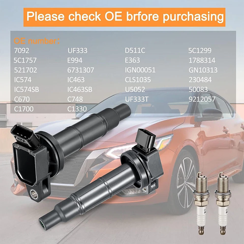 4 spark plugs and Ignition coil packs UF333 For 2010-2012 Scion xB 2.4L L4 Foto 2 de 4