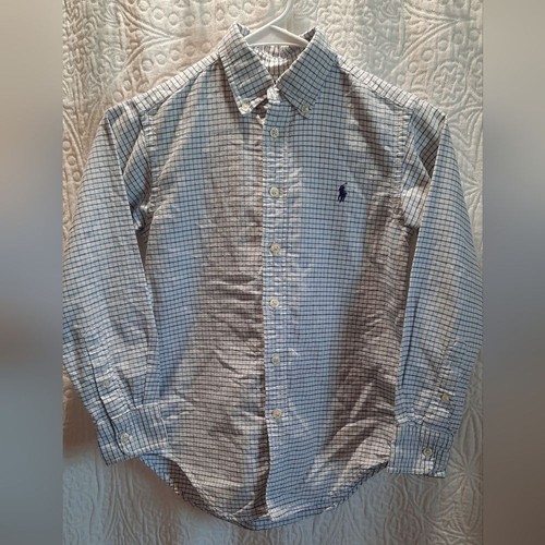 Ralph Lauren Boys Shirt 8 Blue Checkered Flannel Preppy Classic Casual - Picture 2 of 13