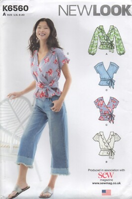New Look Schnittmuster 6560 Wickel Shirt Top Blusen mit Rüschen Gr. 8 - 20 Neu