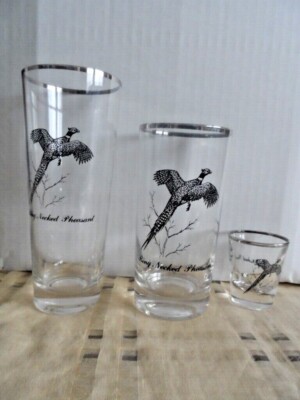 Vintage Federal Glass Ring Necked Pheasant Wild Birds White Rim 