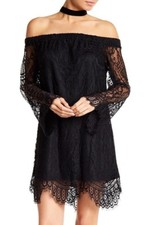 New Love Fire Off Shoulder Lace Shift Dress Small Black