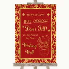 Red & Gold Wishing Well Message Personalised Wedding Sign