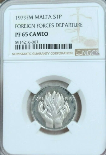 1979 MALTA SILVER 1 POUND FOREIGN FORCES DEPATURE NGC PF 65 CAMEO SCARCE COIN