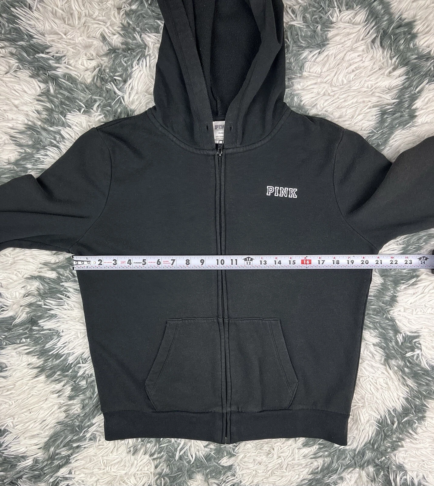 UNDERCOVER Felpa donna Victoria's Secret ROSA manica lunga con cappuccio nera taglia media