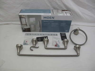 (1) NEW Moen Wellton 4-pc Bath Accessory Kit - BRUSHED NICKEL - Y1394BN