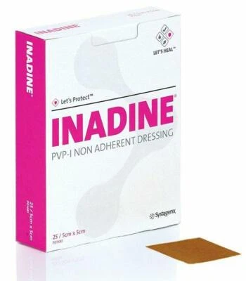 Inadine Iodine Sterile Individual Sealed Dressings | 5cm x 5cm Pack Of 25