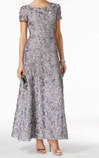 Alex Evenings Women's Gray Sequined Lace A-Line Gown Formal Dress Size: 10